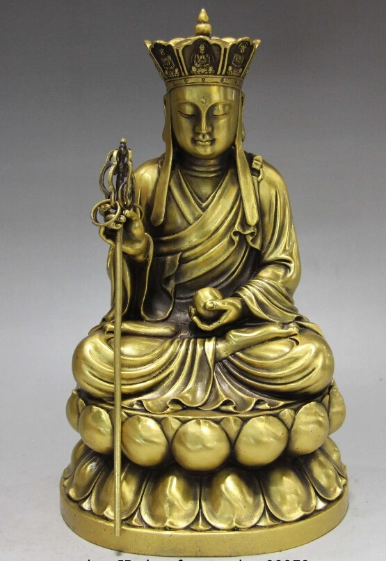 

S0208 Chinese Folk Temple Copper Bronze Sit lotus flower Jizo Rohan Monk Buddha Statue