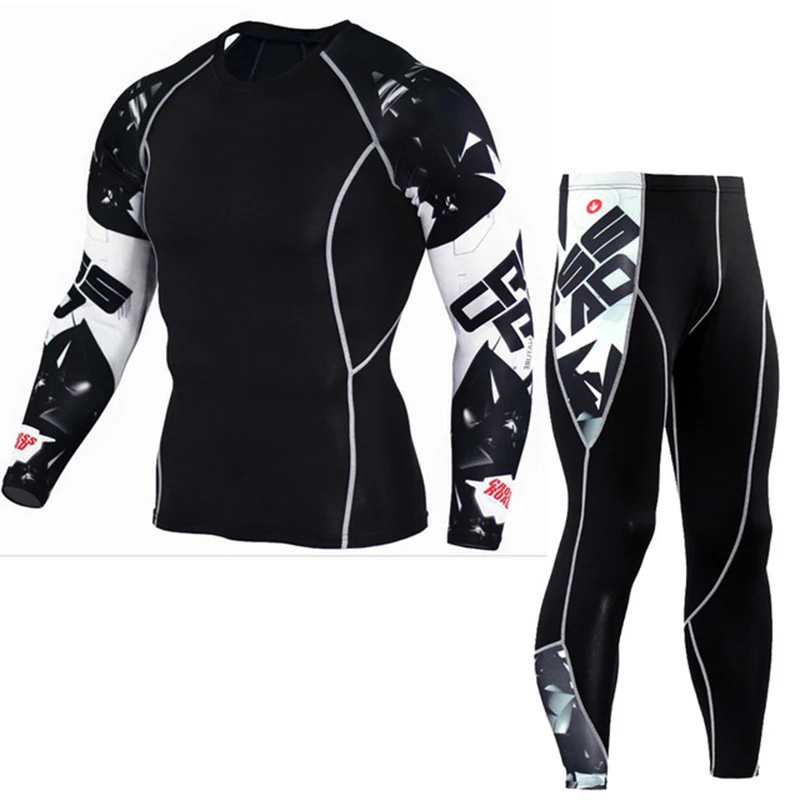 Men's Skin-Tight MMA Workout Fitness Suit Compression Shirts +Pants Rashguard Clothing Tracksuit Set Sweatshirt 2018 High Qualit Men's Skin-Tight MMA Workout Fitness Suit Compression Shirts +Pants Rashguard Clothing Tracksuit Set Sweatshirt 2018 High Qualit
