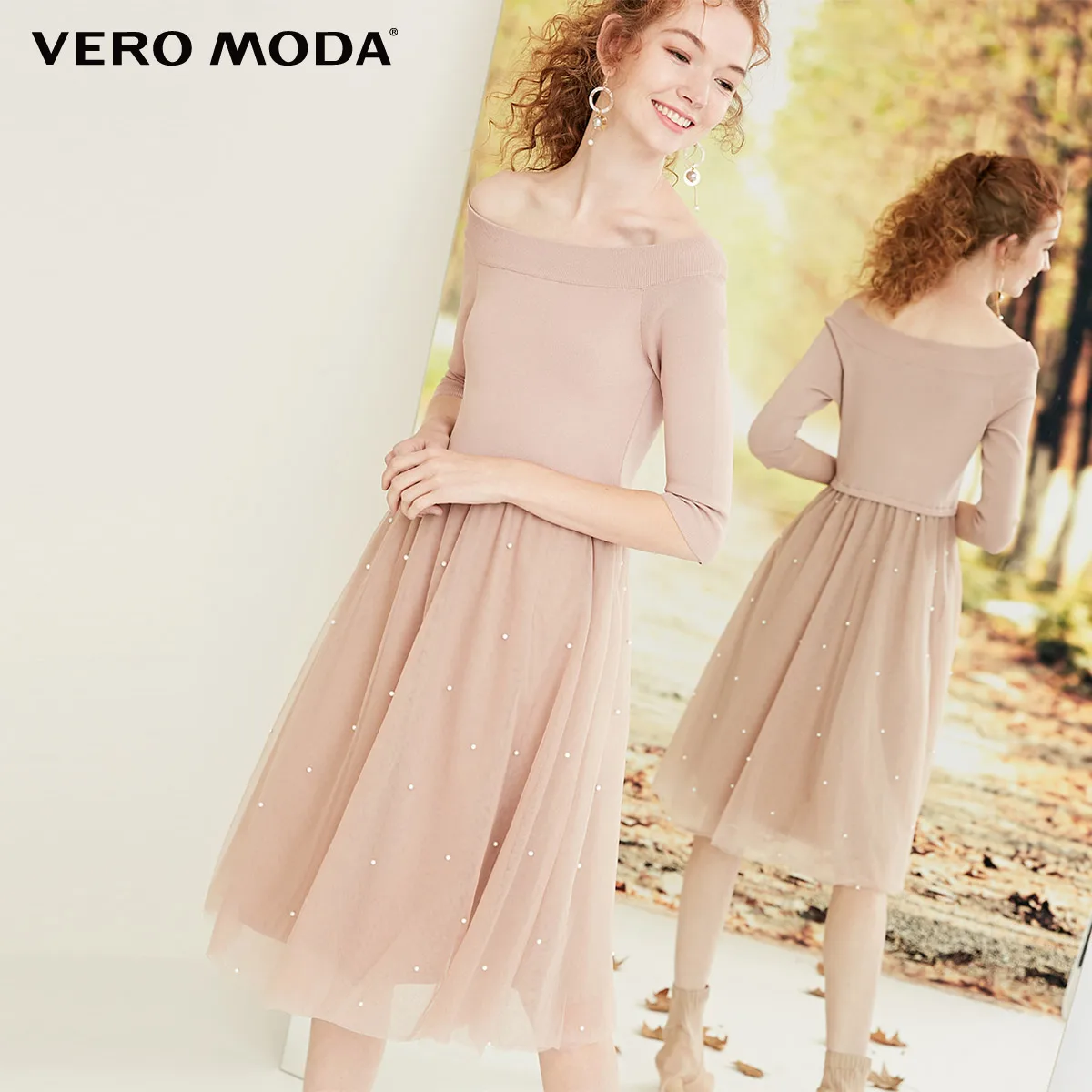 Vero Moda Новое Женское трикотажное платье с 3/4 рукавами и открытыми плечами | 318346521