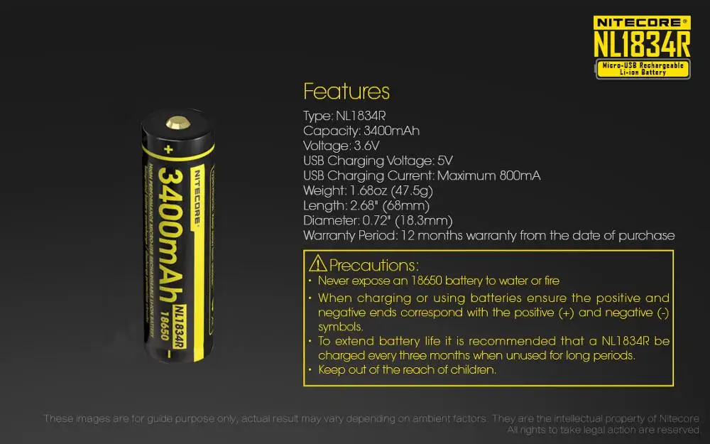 Nitecore NL1835R 3500mAh 18650 Micro-USB литий-ионный аккумулятор с зарядным портом - Цвет: NL1834R (3400mAh)