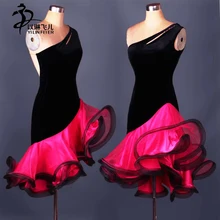 Sexy sleeveless Latin dresses for women dance costumes salsa tango Rumba oblique neck Ballroom Competition Dance Evening Dress