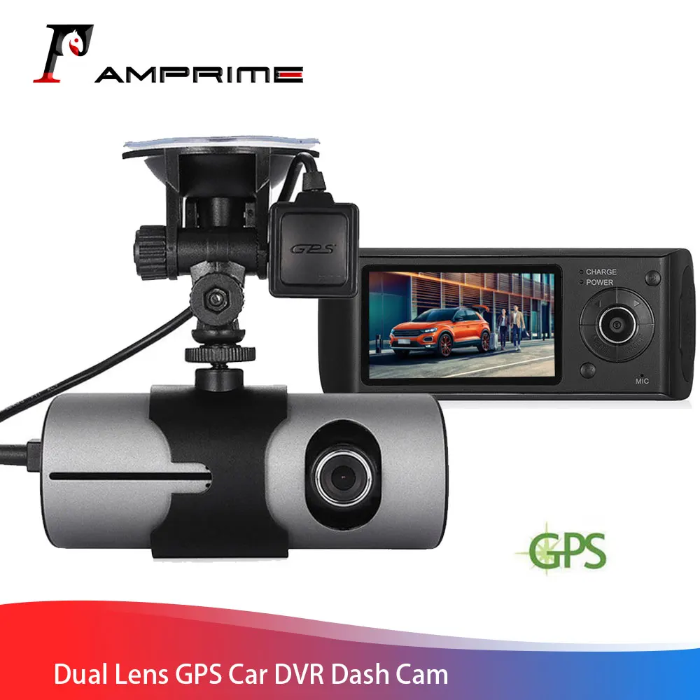 

AMPrime Car DVR Dual Lens R300 Dash Cam 2.7" GPS Camera Video Recorder DVRs with GPS G-Sensor Camcorder Registrator Dash Camera