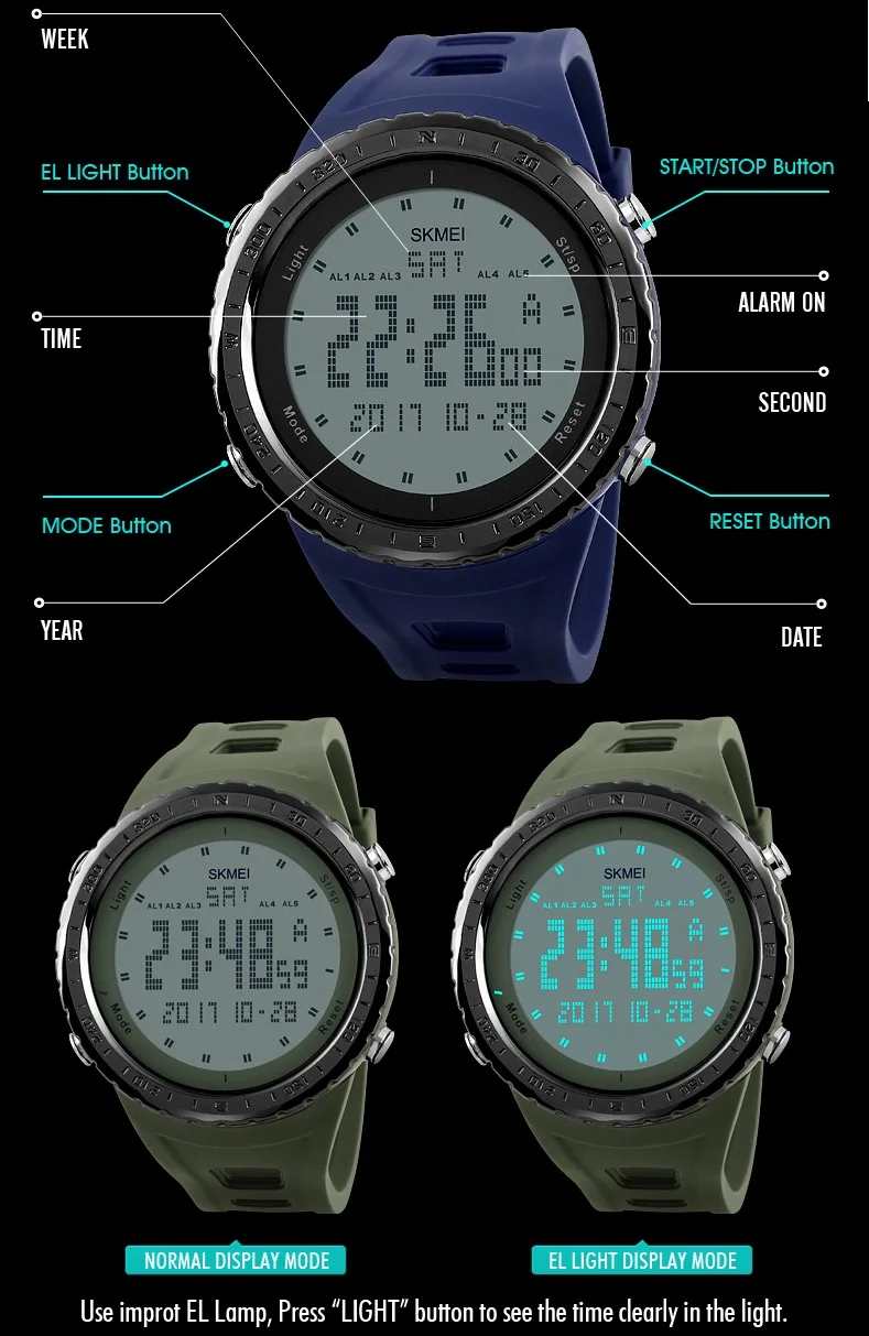 SKMEI Брендовые мужские спортивные часы 50 м водонепроницаемые цифровые светодиодные армейские часы мужские наружные электронные наручные часы Relogio Masculino