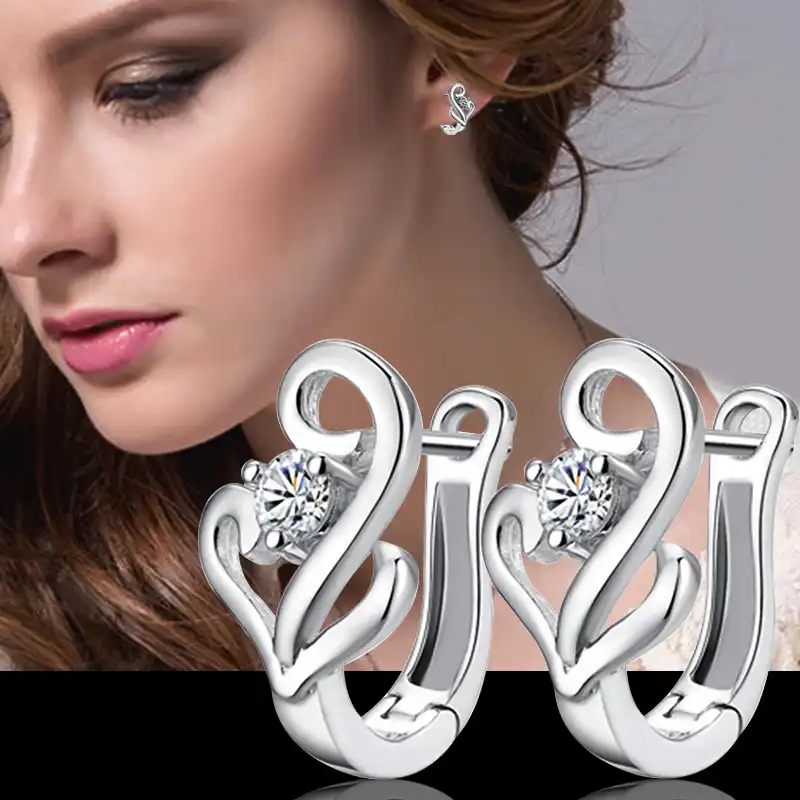 2017 Бесплатная доставка Jewelry новая классическая лепестки Циркон Серебряные серьги женский деньги декор циркон серьги