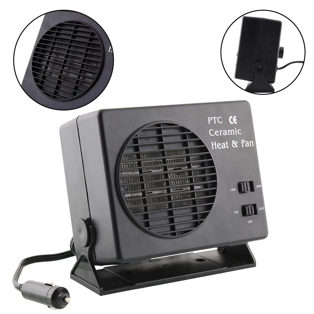 

2 in 1 Electric Fan Heater 300W Defroster Demister Cigarette Lighter Ceramic Heating Mini Air Conditioner For Car 12V