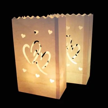 

OurWarm 10PCS Luminaria Paper Lantern Candle Bag Heart Tea Light Holder for Romantic Wedding Decoration Festive Party Supplies