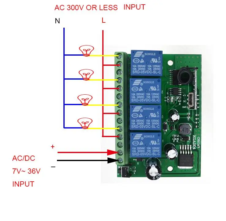 433 мГц беспроводной AC DC12V 24 В в В 36 4CH м 200 м дистанционное управление реле трансивер приемник для двери светодио дный гаража свет прибор