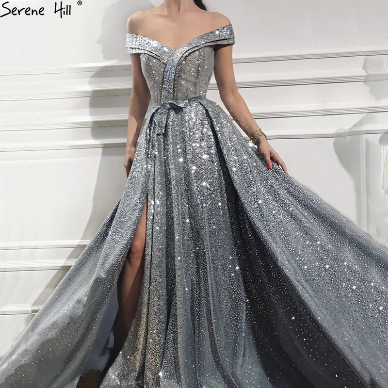 grey off shoulder dress