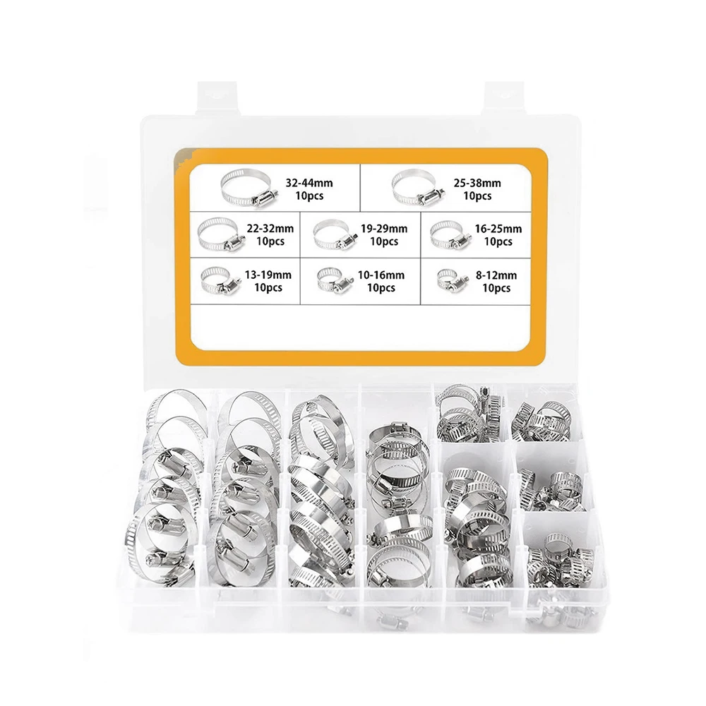 

80Pcs/Set Boxed Stainless Steel Adjustable Pipe Clamp Clamp Hoop American Hose Clamp Combination Hose Clamps Clip Multi Sizes