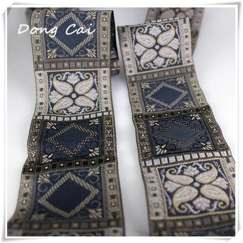 

5CM 3yards/lot Dark grey Grid computer jacquard ribbon Opera costume Cushion for leaning on of Europe type style woven ribbon