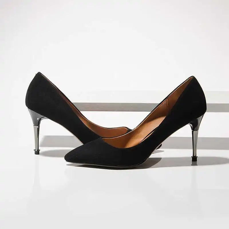 Llegada Señora Punta Shallow Suede Hecho Mano Nueva Altos Kid Elegante Oficina L16 Bombas Tacones Dulce Boda A Estrecha amarillo Negro 2018 Mujeres 5qpxFwgAx
