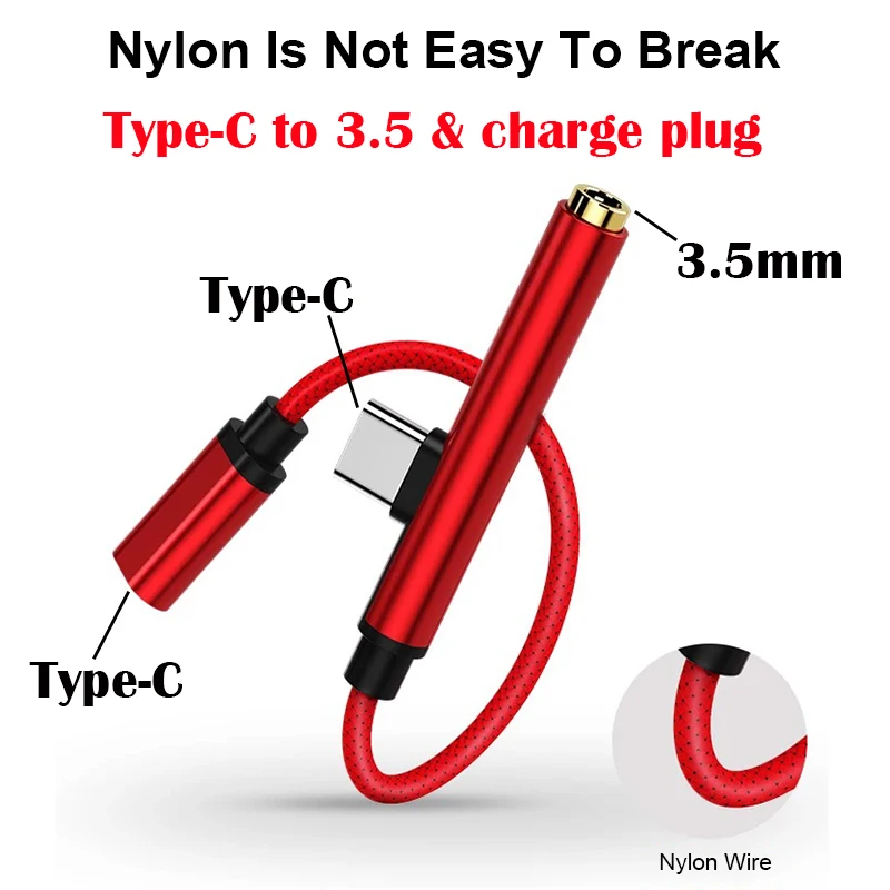 

2 in 1 Earphone Type C to 3.5mm Adapter Audio Jack Headphones Cable Sync Charging Cable USB Type-C to Jack Aux For Xiaomi Huawei