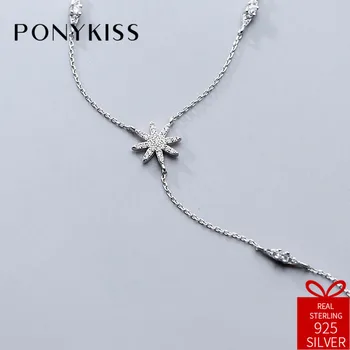 

PONYKISS Romantic 100% 925 Sterling Silver Zircon Sunflower Pendant Necklace Women Holiday Party Delicate Accessory Chic Gift