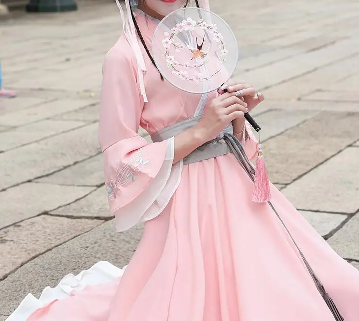 Summer National Daily Women Dress Improved Han Chinese Clothing Vintage Cross Collar Double Dress Expansion Han Element Dress6