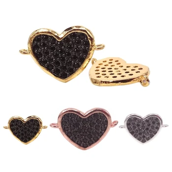 

Gold Color & Copper Micro Pave Black CZ Heart Connector Charm Pendants For Women Jewelry Making Findings DIY Accessories