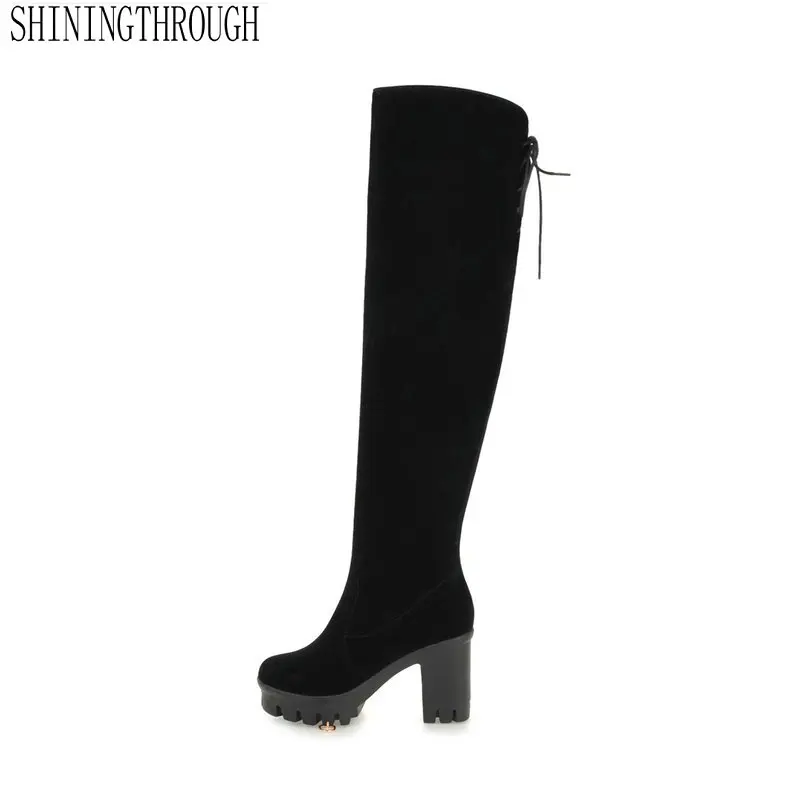 

2019 Women Over The Knee Boots High Heel Fashion Erogenous Women Party club dancing Shoes Black Winter Warm Size 34-43