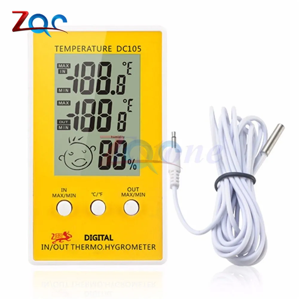 Mini Lcd Digital Thermometer Hygrometer Temperature Humidity Meter Probe C/f Meteo Weather