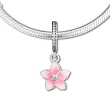 Подходит для Pandora шармы браслеты цветение магнолии бусины с бледно-вишневая эмаль стерлингового серебра 925 ювелирные изделия