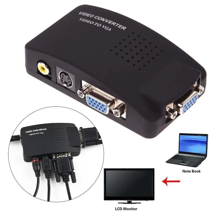 100 комплект AV S Video BNC / RCA Композитный видео в ПК ноутбук VGA ТВ конвертер адаптер