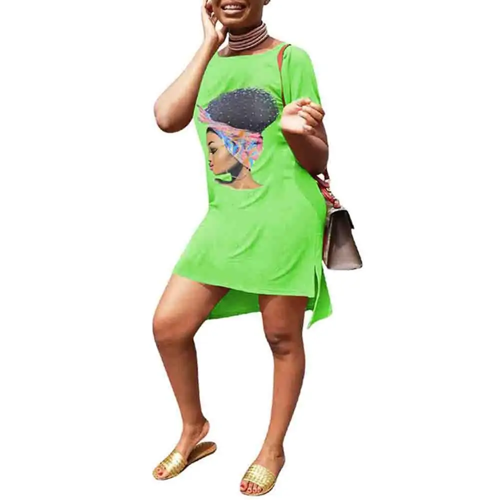 Kureas, женские африканские платья, повседневные, Vestido Dashiki, свободный принт, асимметричный подол, цельное мини-платье-рубашка, африканская одежда - Цвет: African Dress