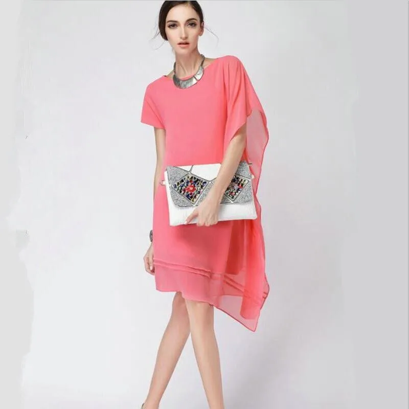 

Summer Comfortable Fashion Women Asymmetrical chiffon Dress,plus size Lady Dress, Bohemia Beach Dress S - 5XL 6XL Vestidos