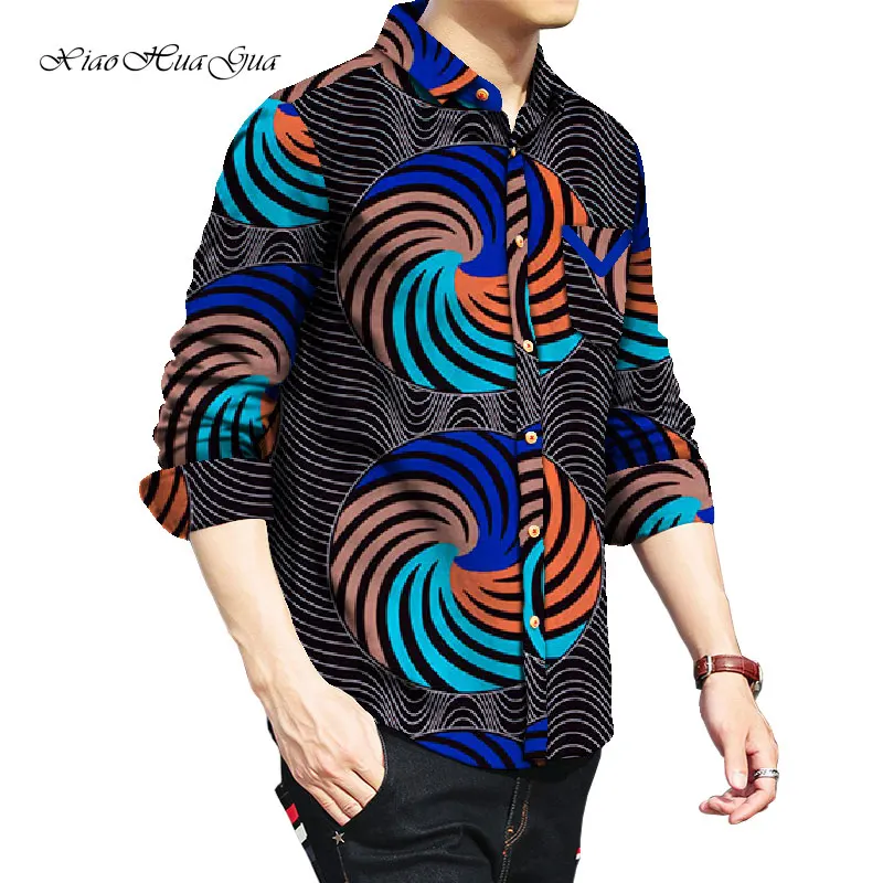 2019 Африканский принт мужские рубашки мужская африканская одежда Лоскутная рубашка мужская рубашка с длинными рукавами в Африке одежда wyn903