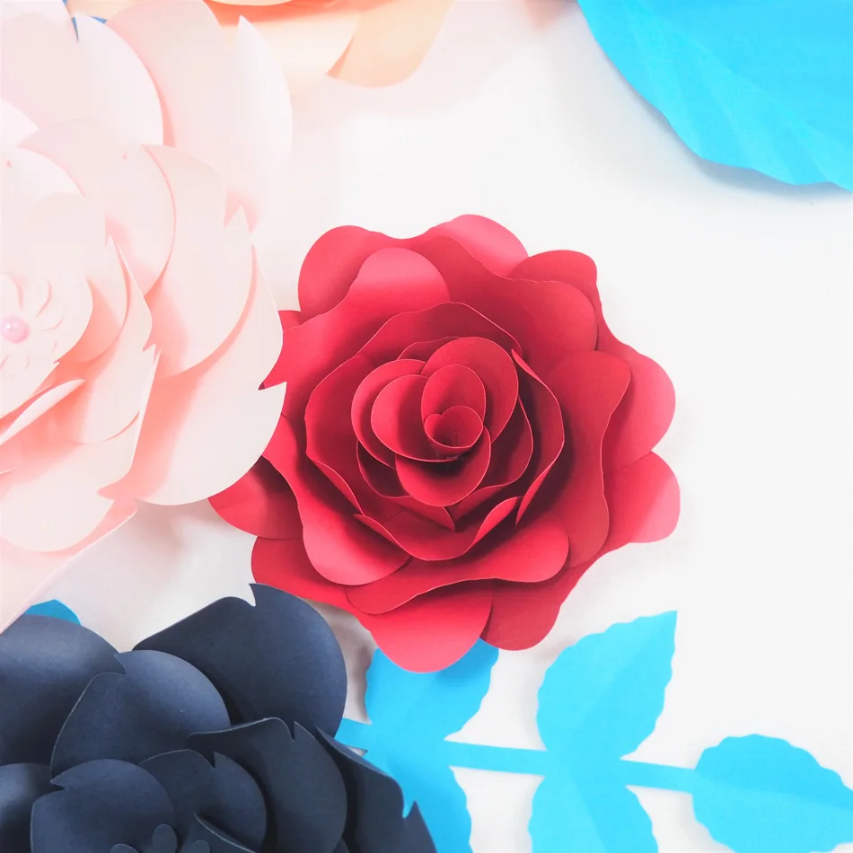 DIY гигантская бумага цветы Fleurs Artificielles фон искусственная Роза 5 шт.+ 4 листья Свадебная вечеринка Декор Детские разноцветные