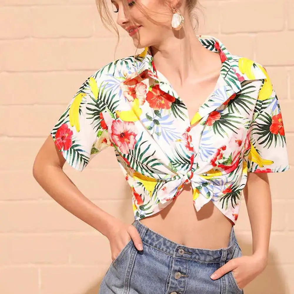 

Fashion Women Boho blouses Printed Short Sleeve Blouse Causal Top Shirt B louse Summer Ladies T-Shirt Tops 2019 New hot q60