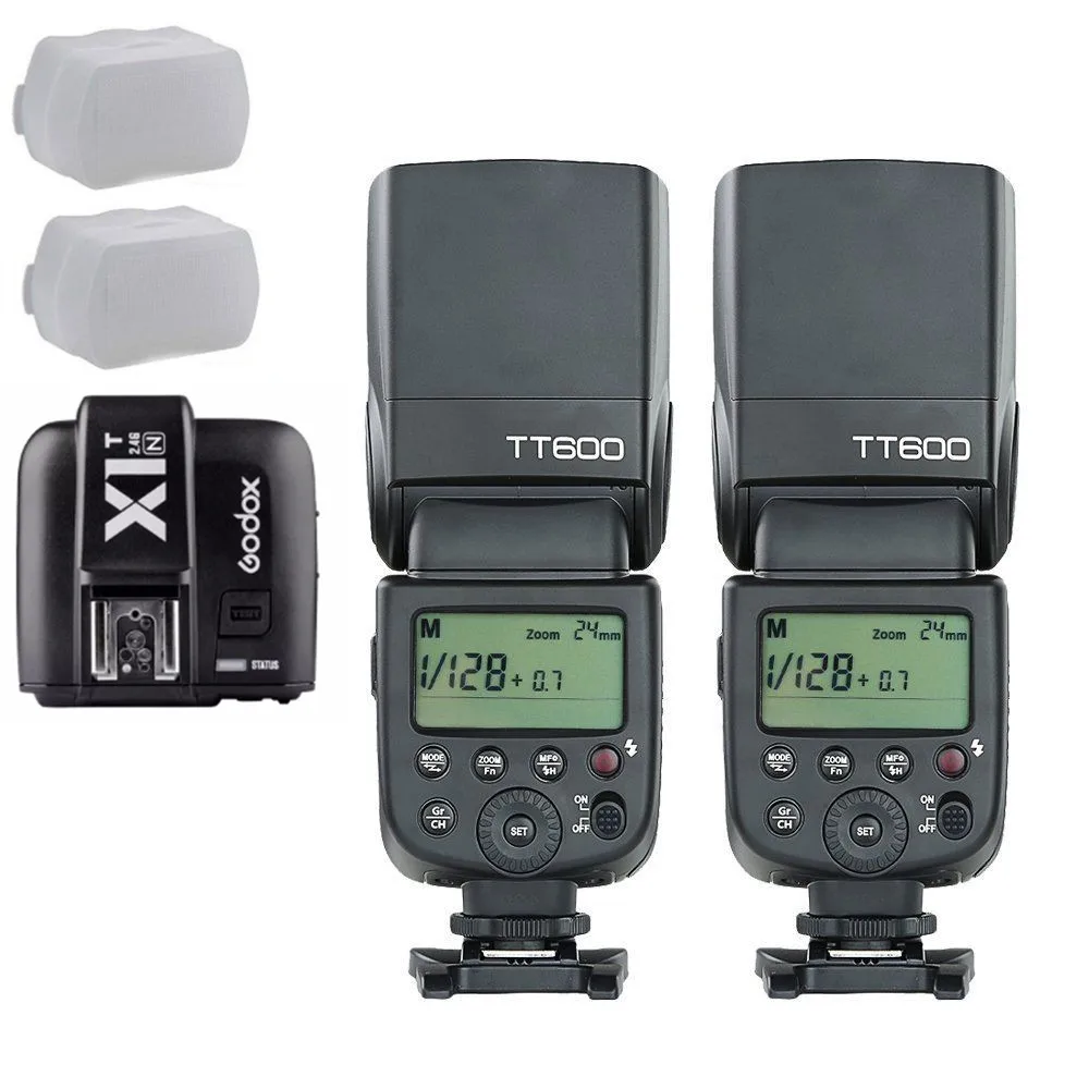 2x Godox TT600 2.4G Wireless GN60 Camera Flash Speedlite +X1T N Transmitter for Nikon D7200