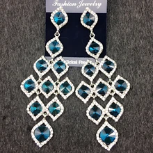 Luxury earrings fashion blue sparkling elegant gem earrings peacock blue crystal drop earring Fashion Jewelry For Woman