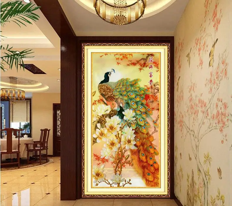 Cross Stitch Kit 120*65cm Needlework DIY Cross stitch Embroidery Gold Fortune peace bird print pattern peacock