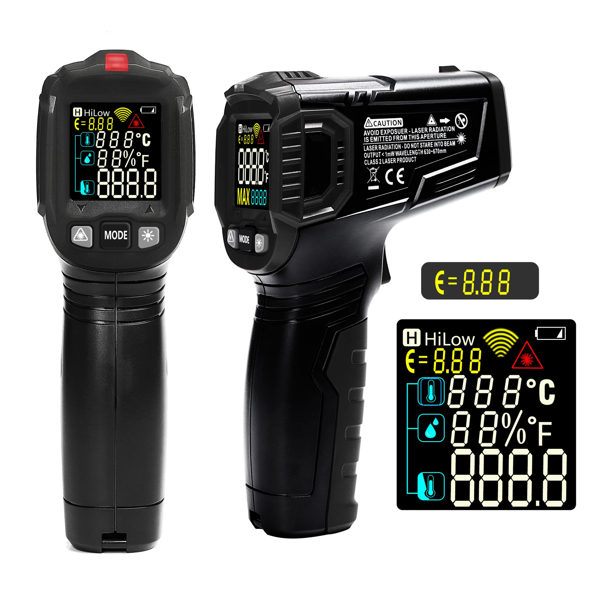 

Digital Laser Infrared Handheld Thermometer Gun Humidity Meter Temperature Humidity Hygrometer Meter Pyrometer Temp LCD Display