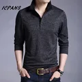 ICPANS Camisa Masculina Повседневная рубашка поло мужская с длинным рукавом Хлопок Slim Fit рубашки поло для мужчин 5xl большой размер черный серый