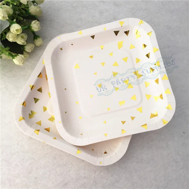 

120pcs Small Squre Paper Plates Foil Gold Party Paper Plates Foil Moder Party Paper Plates for Baby Shower Tableware Decor