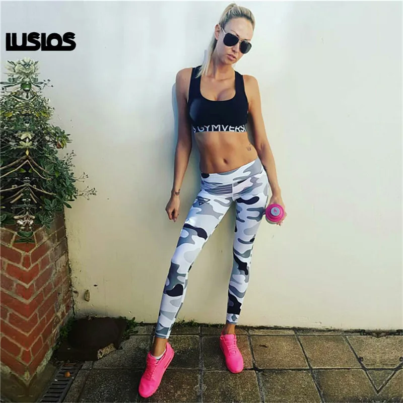 купить! LUSLOS Женщины 3 Цвета Камуфляж Push Up Леггинсы Женщины Высокой Талией Тренировочные Брюки до щикол Лучши