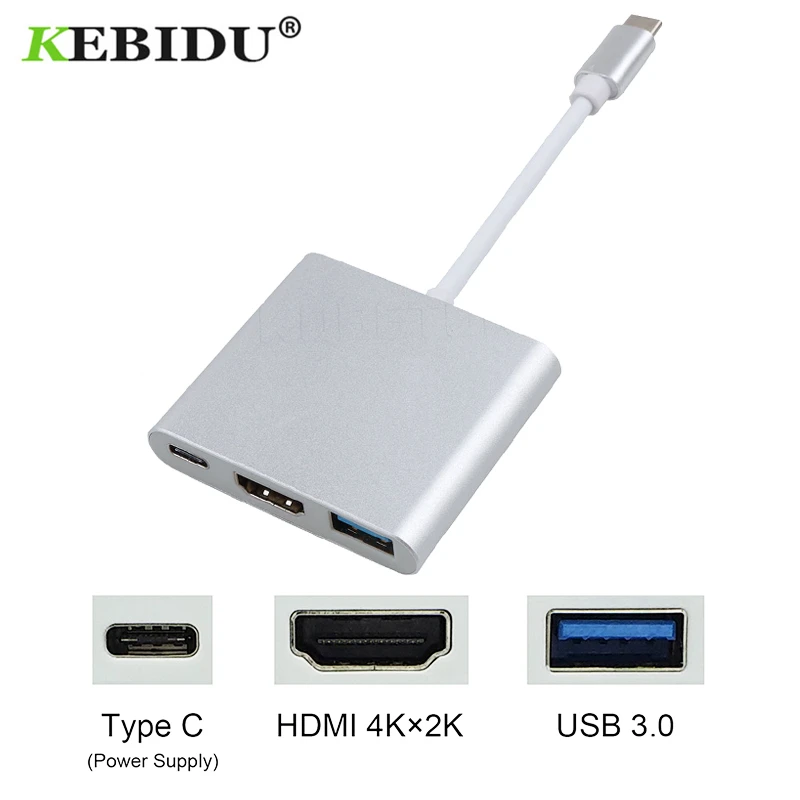 

Kebidu Type C To HDMI USB 3.0 Charging Adapter Converter USB-C 3.1 Hub Adapter for Mac Air Pro Huawei Mate10 Samsung S8 Plus New