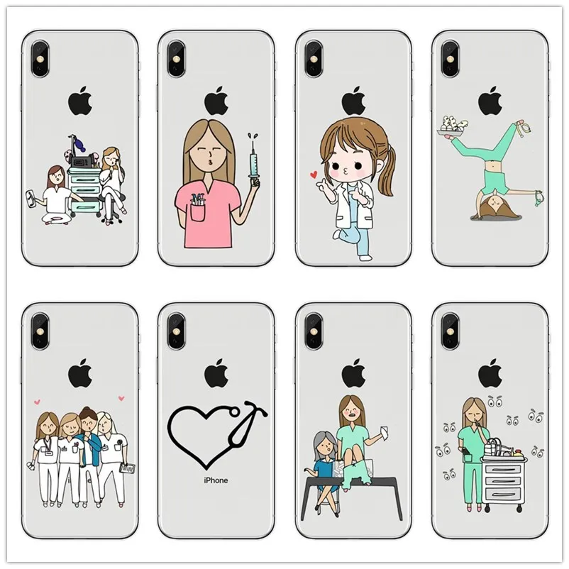 

Spain Cartoon Medicine Doctor Nurs Phone Soft silicone TPU transparent Cases coque For iPhone 7 xr 4 5 6 7 8 Plus X Fundas Coque