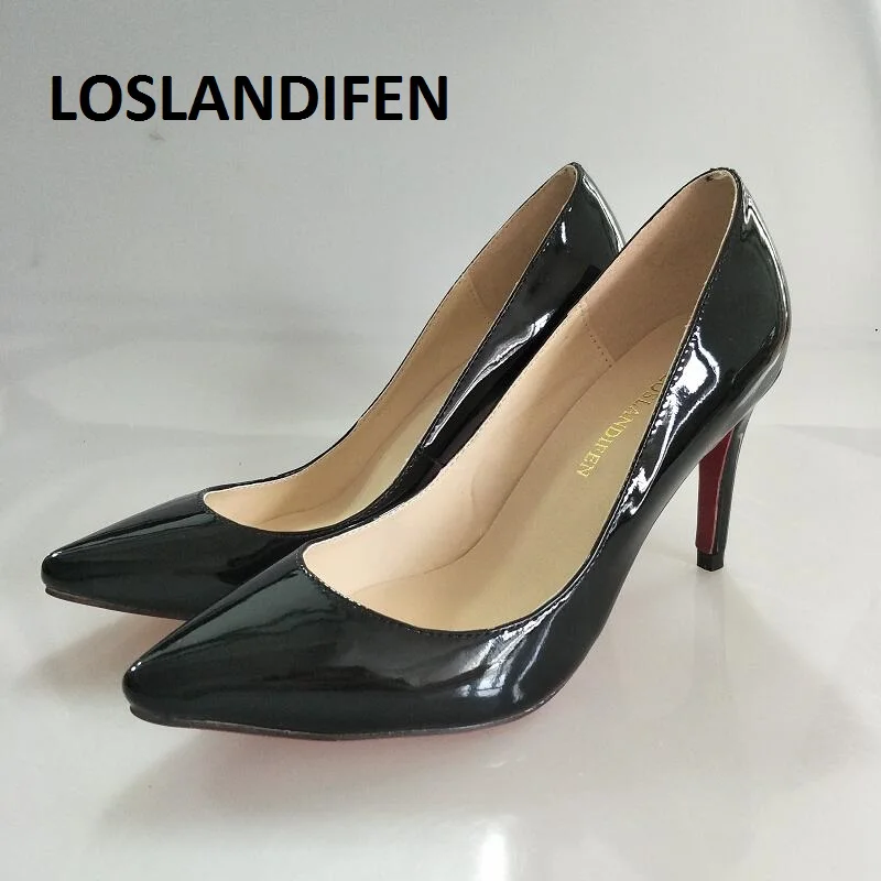Loslandifen/женские туфли-лодочки туфли с красной подошвой классические туфли-лодочки с острым носком туфли на высоком каблуке свадебные туфли-лодочки на среднем каблуке 8 см Офисная Женская обувь