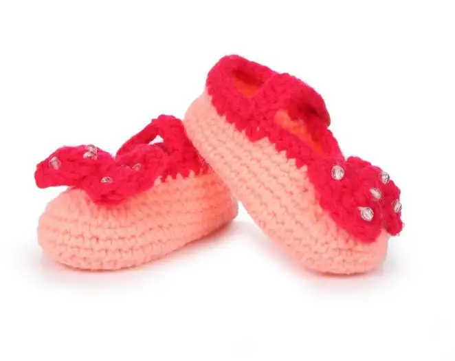 1 пара; милая мягкая обувь с бантом для маленьких мальчиков и девочек; контрастная расцветка; ручная вязка; обувь для малышей; детская обувь для кроватки; 11 см - Цвет: 7