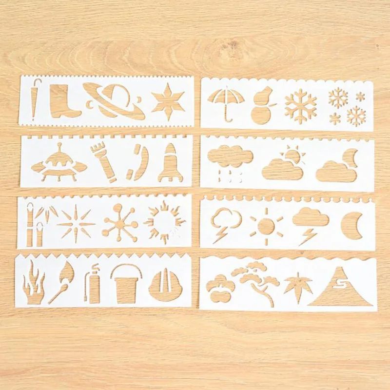 

8pc The Weather Stencil Child Painting Openwork DIY Scrapbooking Album Decorative Bullet Journal Template Drawing Stencils Decor
