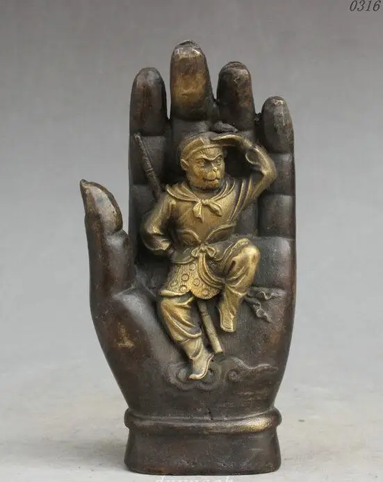 6 "Vieux Chine Cuivre Bronze Beau Roi Singe Sun WuKong En Main de Bouddha Statue AliExpress