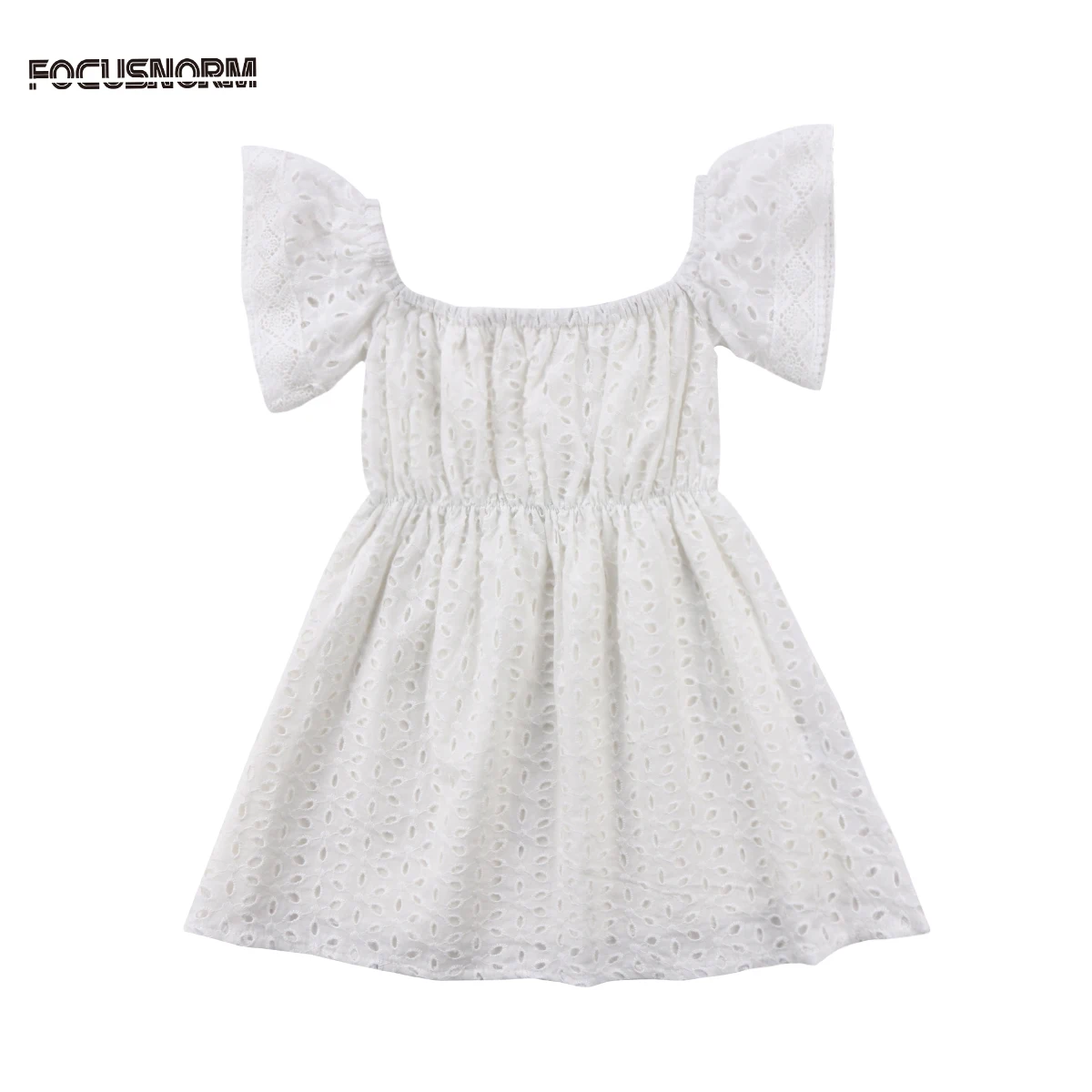 

Summer Fashion Girl Princess Dress Kid Baby Party Lace Hollow Collar Pageant Pure Color Off Shoulder Dresses Clothes