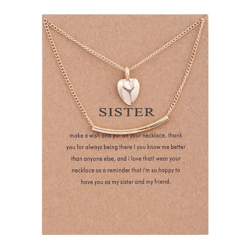 Gold color Sister Love Double Bars Pendant Clavicle Bones Necklace Fashion Jewelry Statement clavicle layer | Украшения и