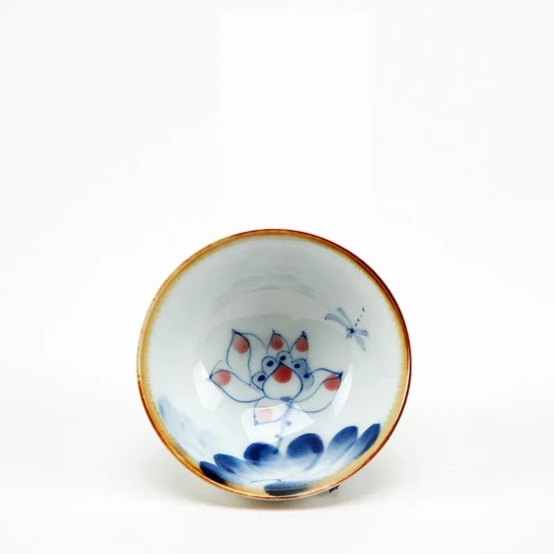 Китайский Ручная роспись лотоса рыбы керамический фарфор Jingdezhen Чай чашки Шапки