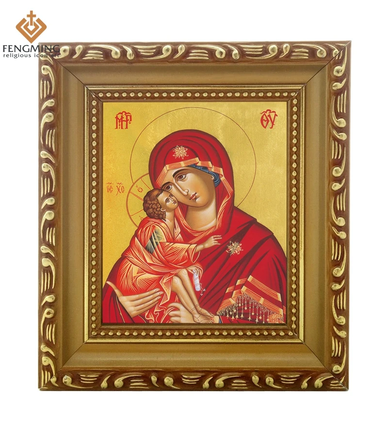 Discounte Orthodox Church Supply lcon of virgin mary and jesus baby wood photo Frame Byzantine Art religious crafts home decor