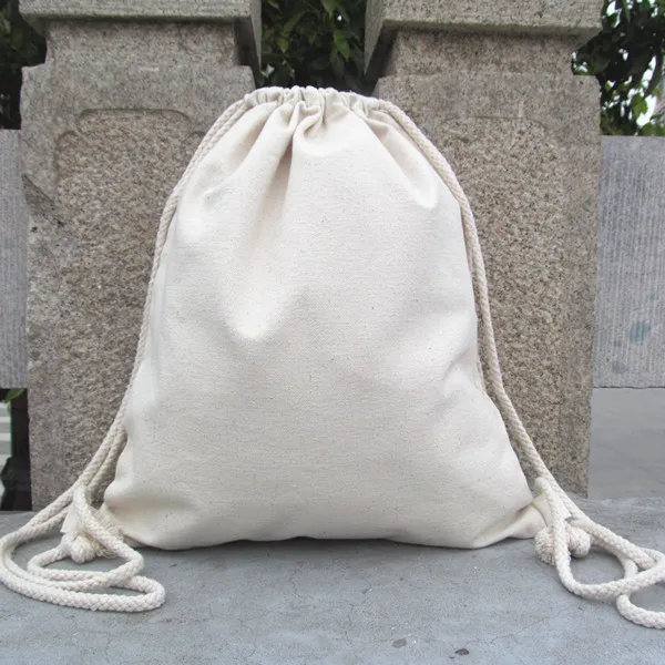 Women Blank Stripe Canvas Backpack String Beach Bag Travel Storage DIY