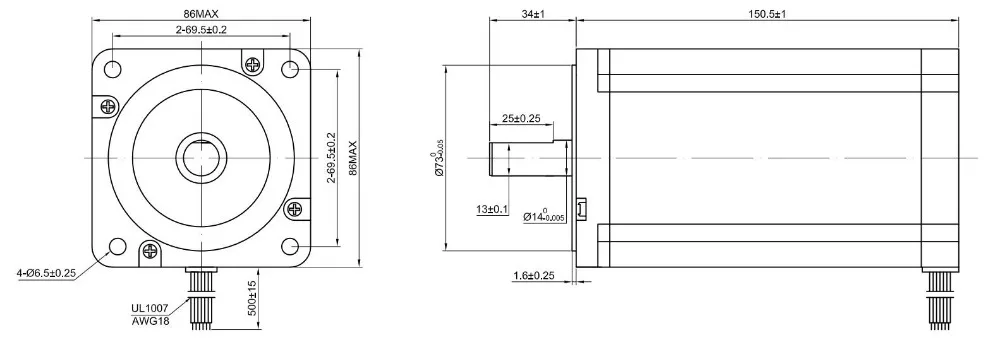 Nema 34 шагового двигателя 12.0Nm 5.2A 14 мм вал 86x86x150,5 мм Nema34 шагового двигателя 4-свинец фрезерный станок с CNC лазерная токарный станок с ЧПУ маршрутизатор