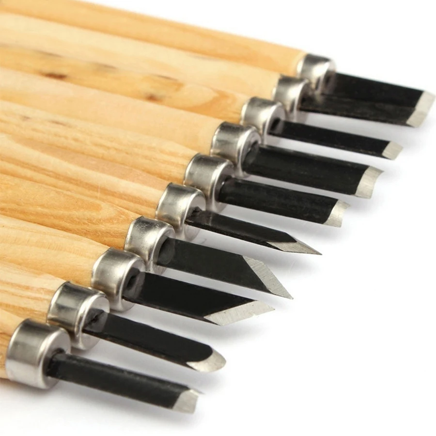 

HILDA 10pcs/set Wood Handle Carving Mini Chisels Kit Handy Cutting Burin Tools Set For DIY Model Art Supplies