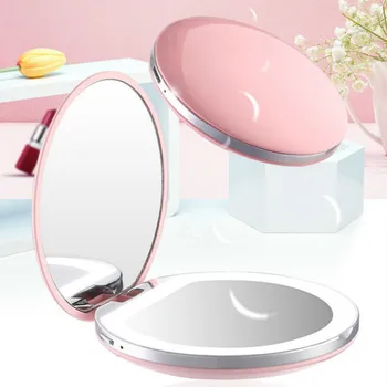 

New LED Lighted Makeup Mirror With Light Lamp Mini Cosmetic Mirror Compact Pocket Mirror Portable Double-sided Folding