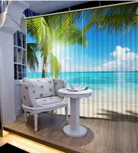 custom 3d landscape curtains Coconut blue sky curtains for living room 3d stereoscopic blackout curtains for bedroom